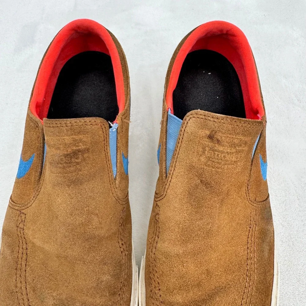 Nike Zoom SB Stefan Janoski Slip Tan Blue Mens Size 10 Brown Suede Nike Swoosh
